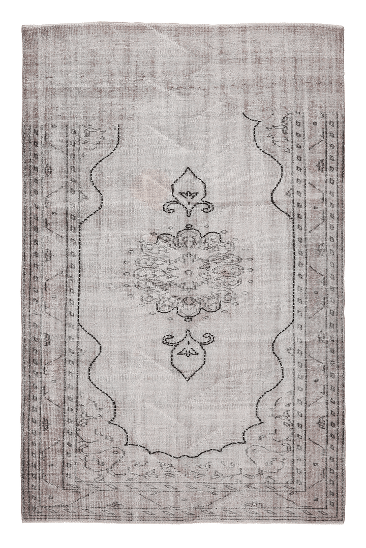Vintage Manisa Turkish Area Rug 5x8 ft — Gray & Beige Floral