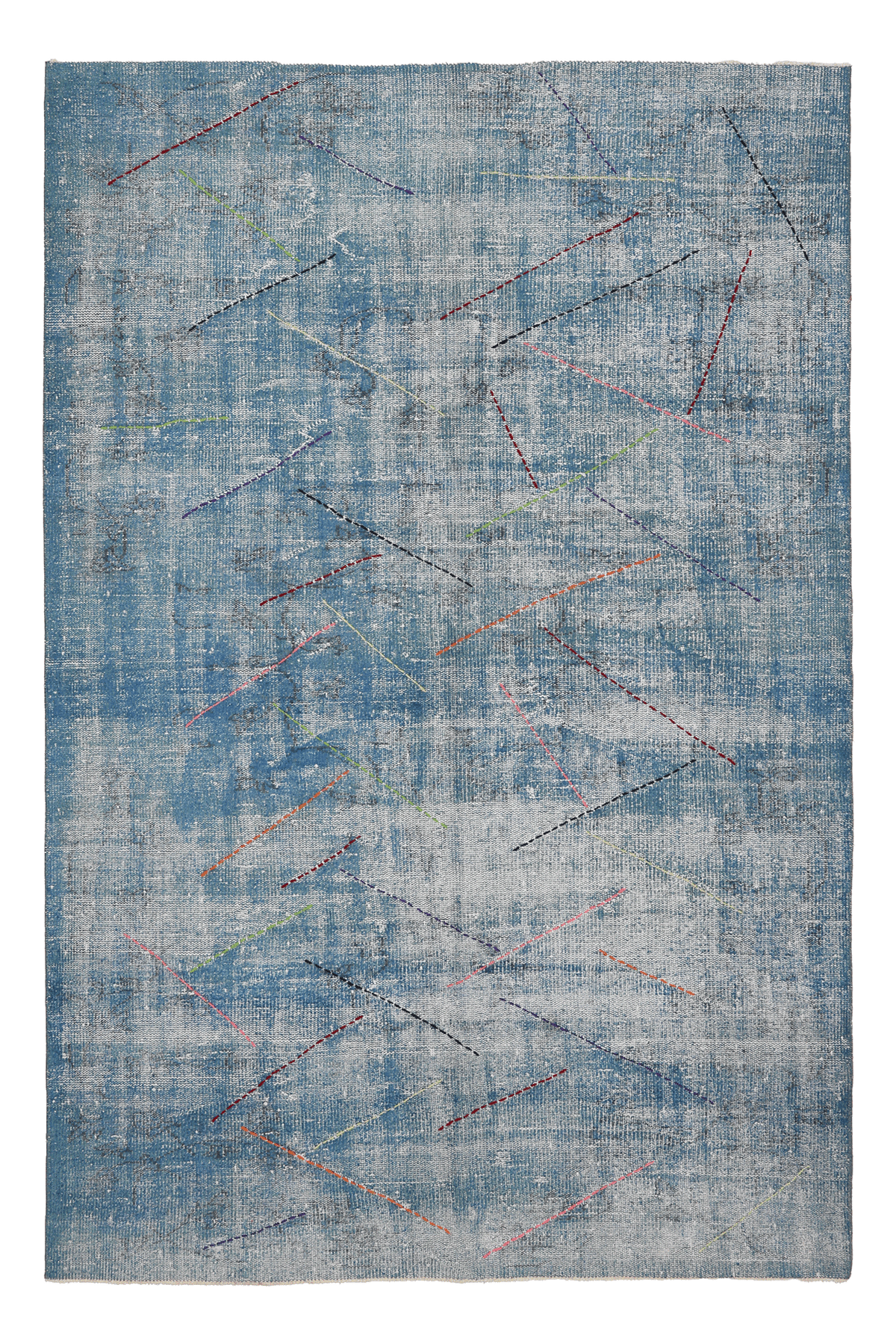 Vintage Manisa Turkish Area Rug 5x8 ft — Blue & Gray Geometric