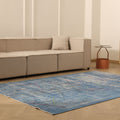 Vintage Manisa Turkish Area Rug 5x8 ft — Blue & Gray Geometric