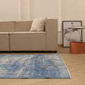 Vintage Manisa Turkish Area Rug 5x8 ft — Blue & Gray Geometric