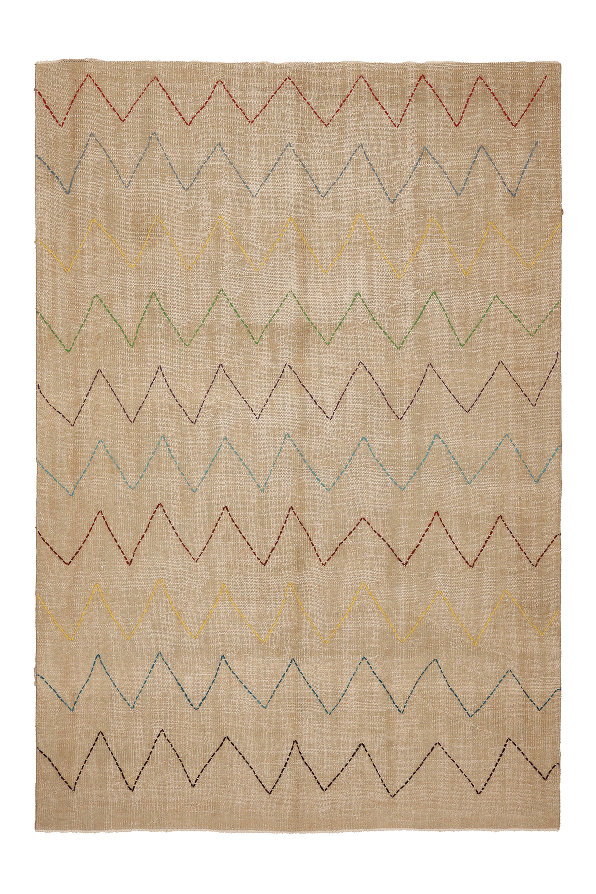 Vintage Manisa Turkish Area Rug 5x8 ft — Beige Geometric