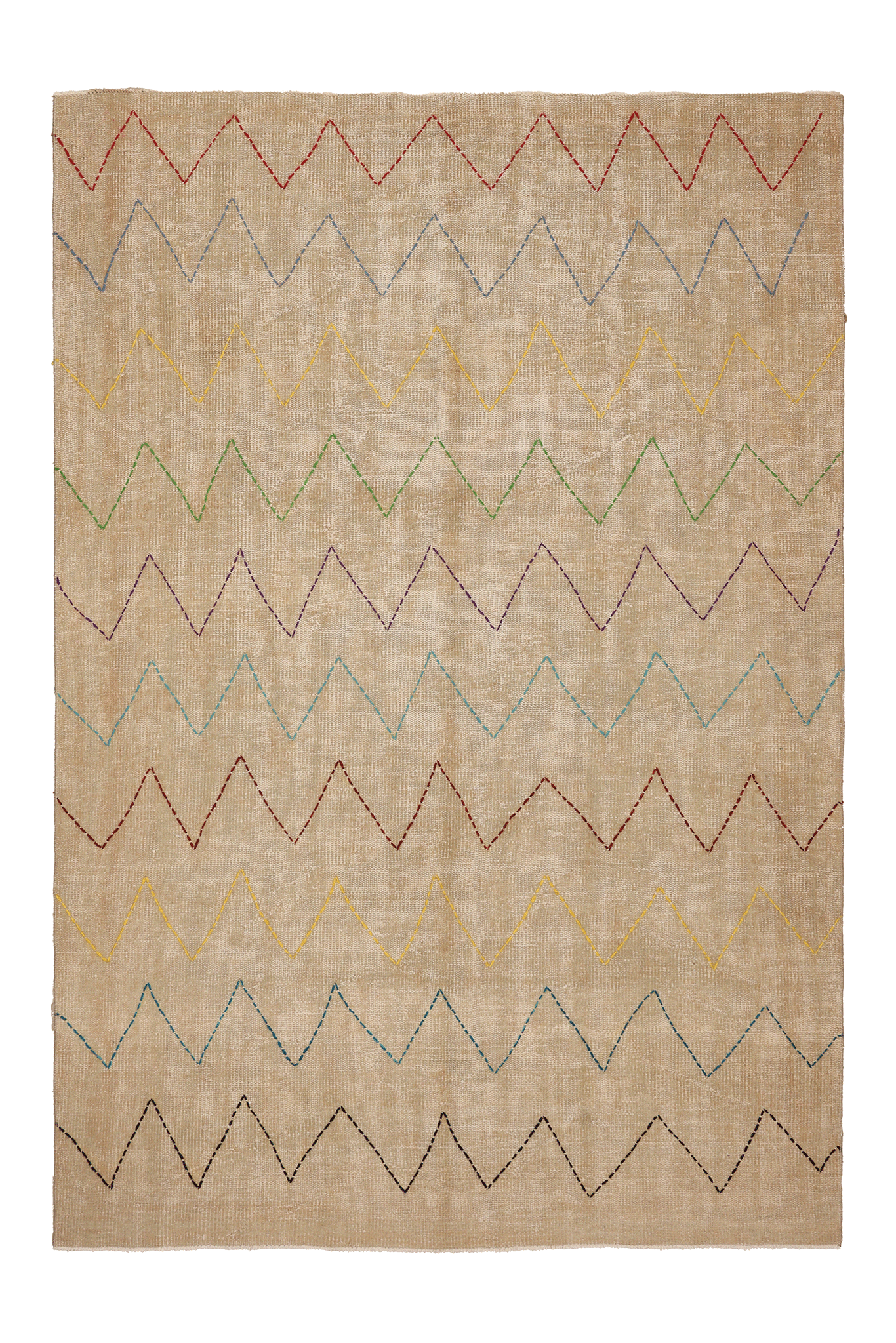 Vintage Manisa Turkish Area Rug 5x8 ft — Beige Geometric
