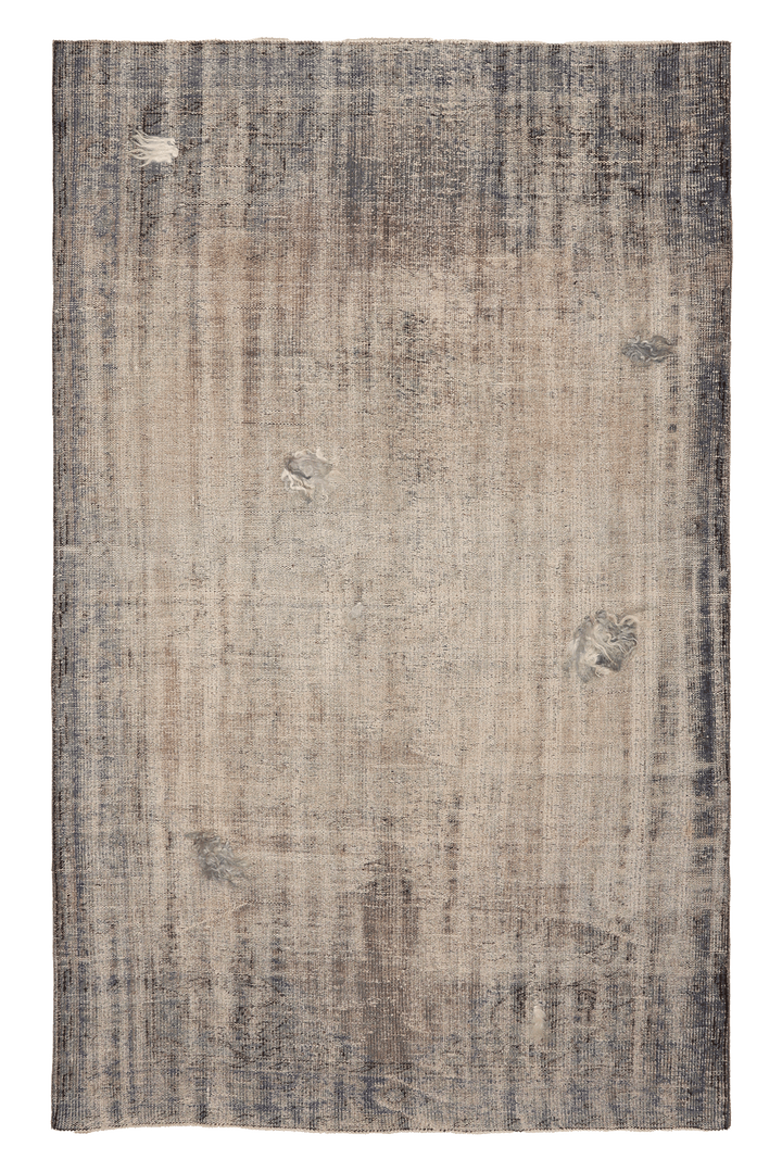 Vintage Manisa Turkish Area Rug 5x8 ft — Beige & Gray Distressed (No. 38277)