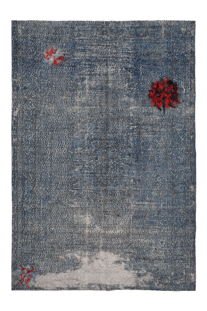 Vintage Isparta Turkish Area Rug 6x9 ft — Blue & Gray Distressed (No. 38286)