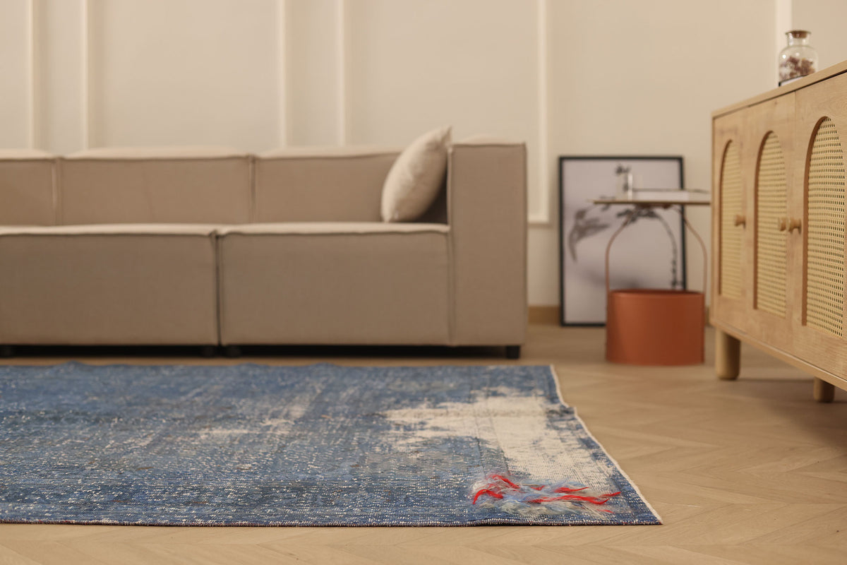 Vintage Isparta Turkish Area Rug 6x9 ft — Blue & Gray Distressed (No. 38286)