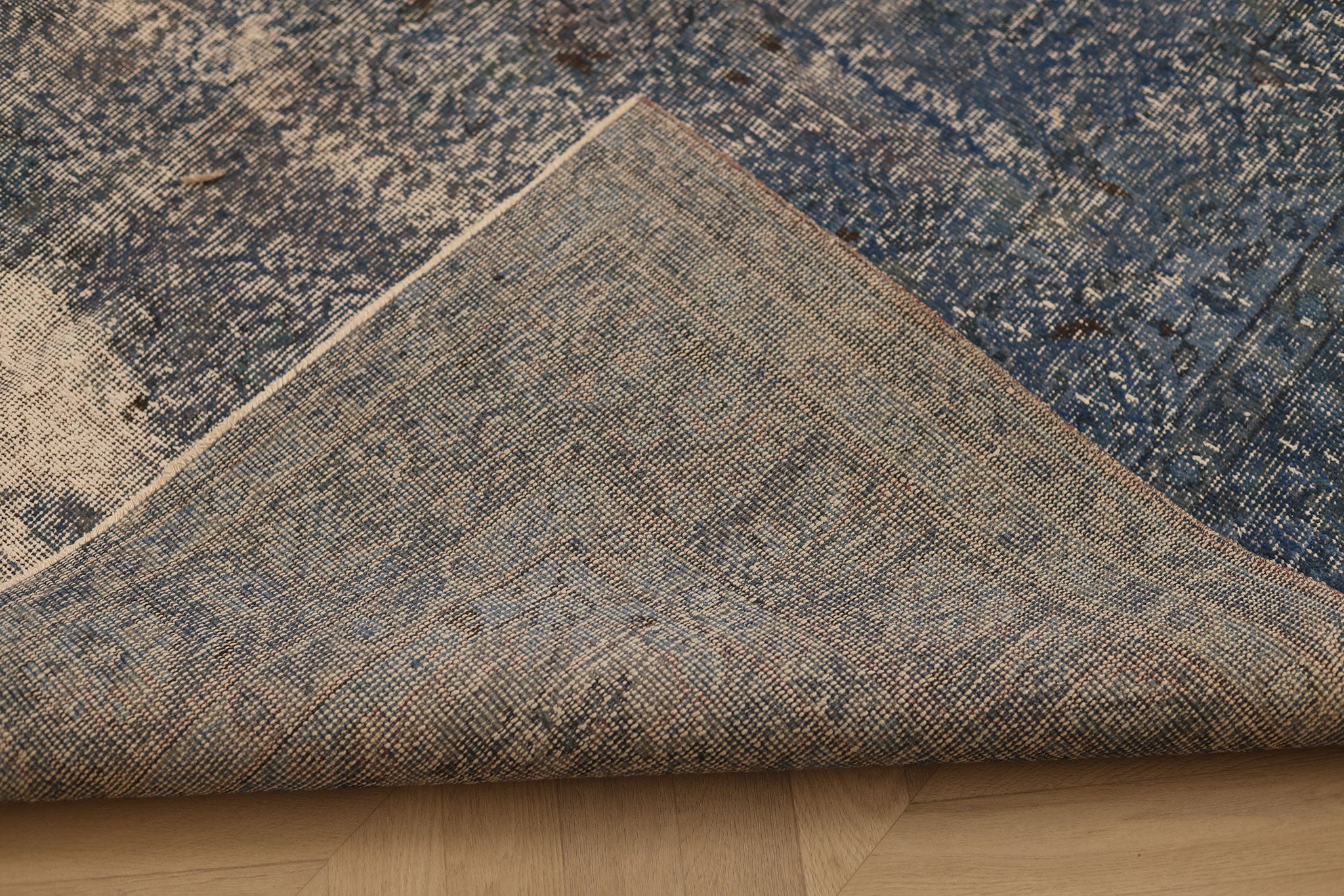 Vintage Isparta Turkish Area Rug 6x9 ft — Blue & Gray Distressed (No. 38286)