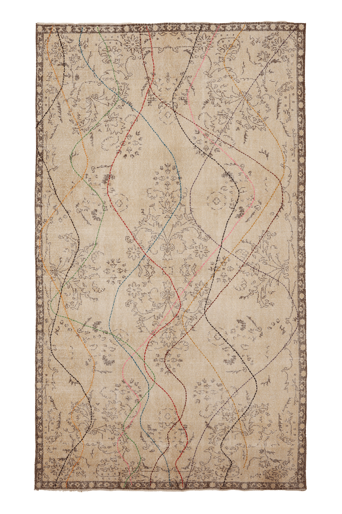 Vintage Isparta Turkish Area Rug 5x10 ft — Beige & Brown Floral