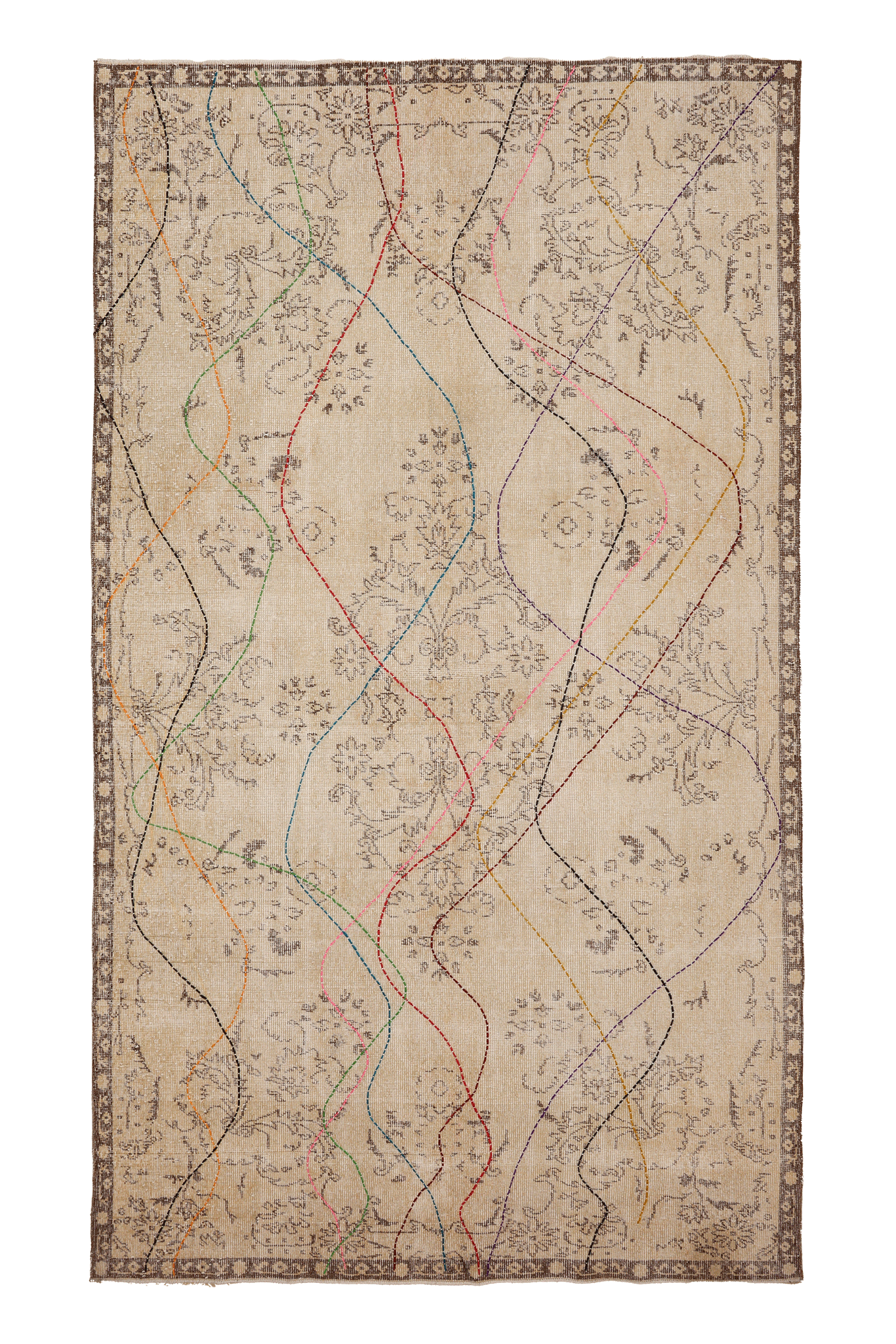Vintage Isparta Turkish Area Rug 5x10 ft — Beige & Brown Floral
