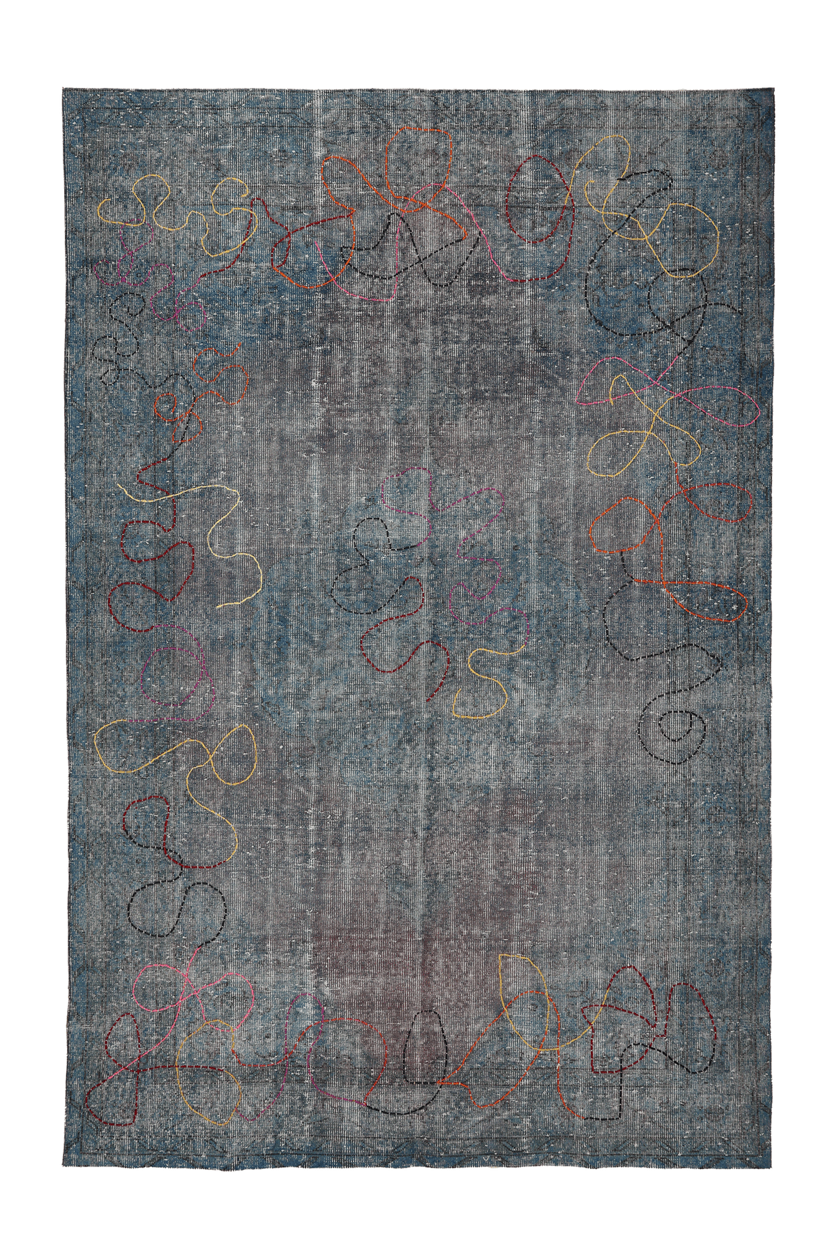 Vintage Isparta Turkish Area Rug 6x9 ft — Blue & Gray Floral