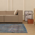Vintage Isparta Turkish Area Rug 6x9 ft — Blue & Gray Floral