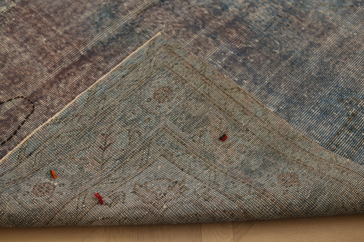 Vintage Isparta Turkish Area Rug 6x9 ft — Blue & Gray Floral