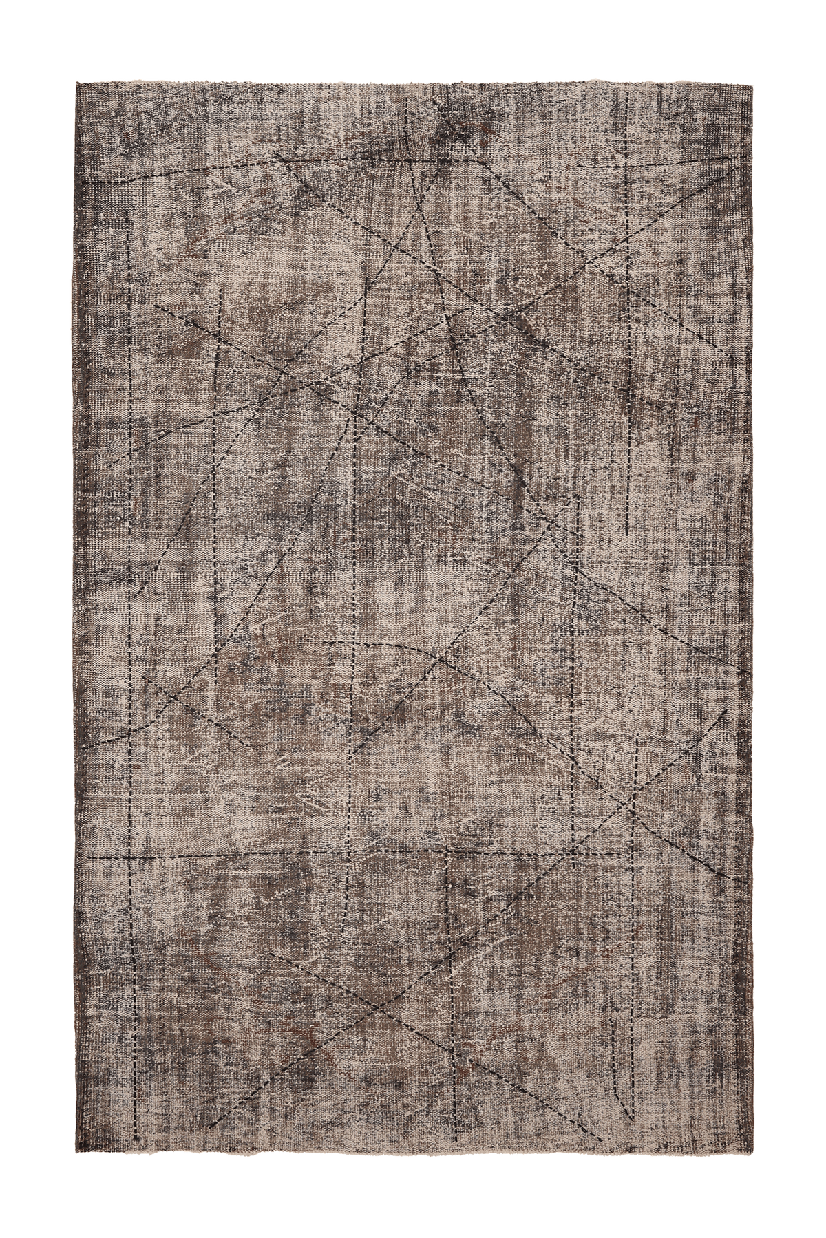 Vintage Manisa Turkish Area Rug 5x9 ft — Brown & Gray Geometric