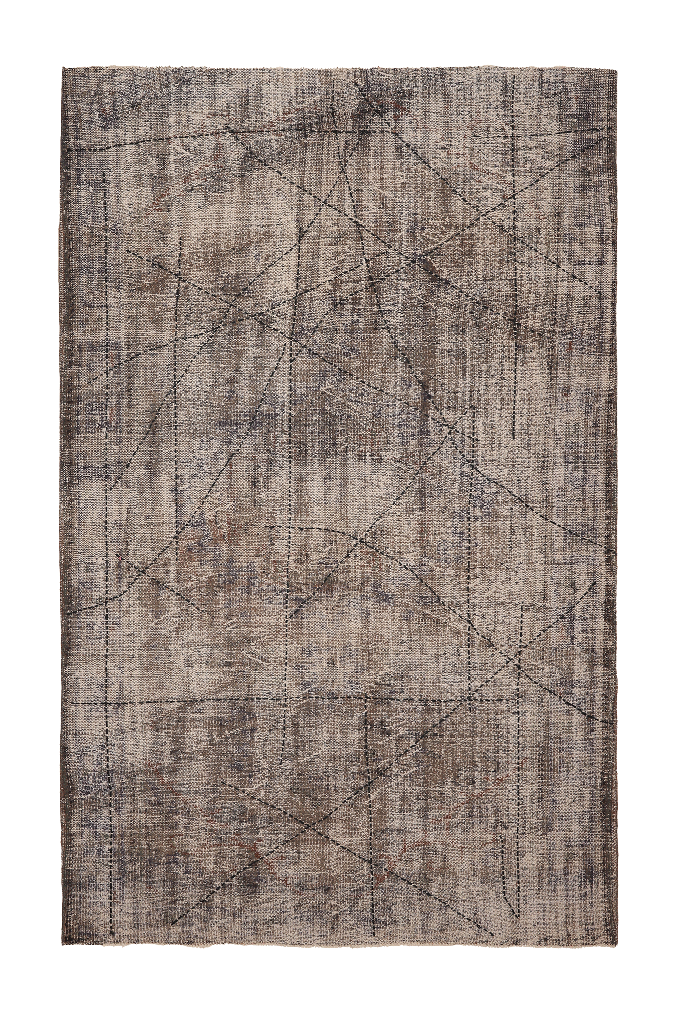 Vintage Manisa Turkish Area Rug 5x9 ft — Brown & Gray Geometric
