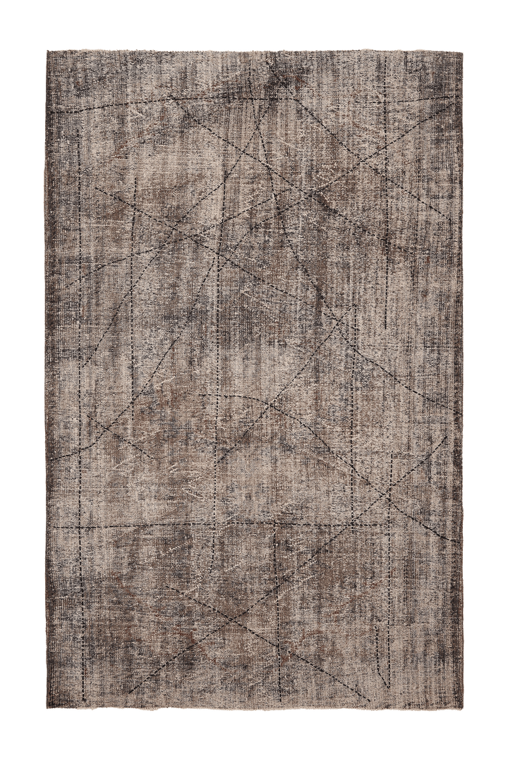 Vintage Manisa Turkish Area Rug 5x9 ft — Brown & Gray Geometric