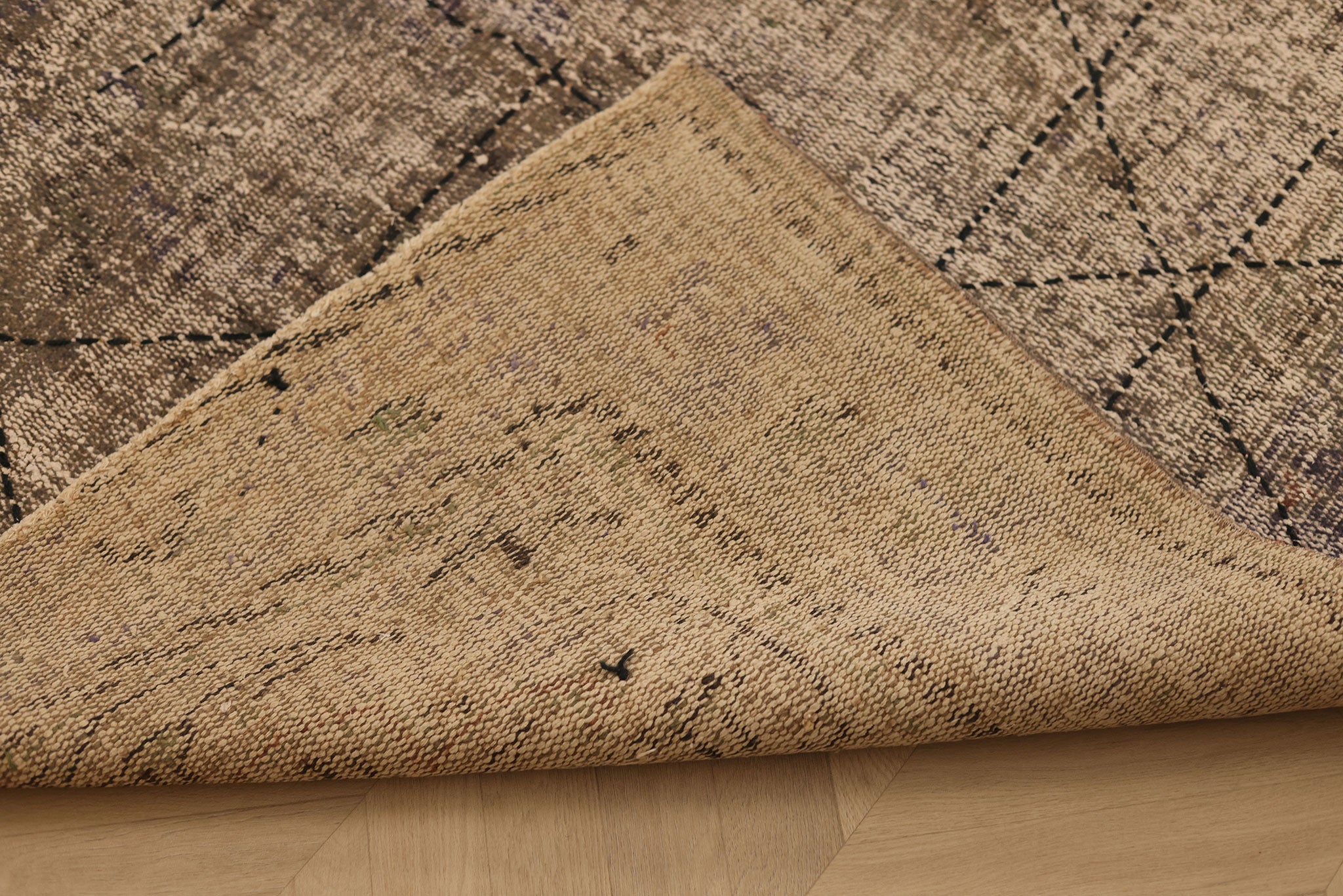 Vintage Manisa Turkish Area Rug 5x9 ft — Brown & Gray Geometric