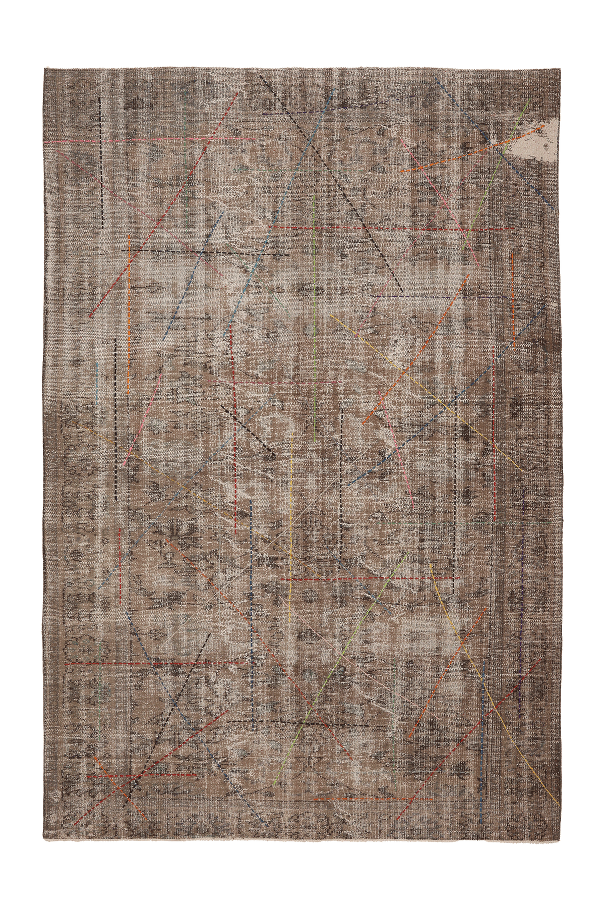 Vintage Manisa Turkish Area Rug 6x9 ft — Brown & Beige Distressed