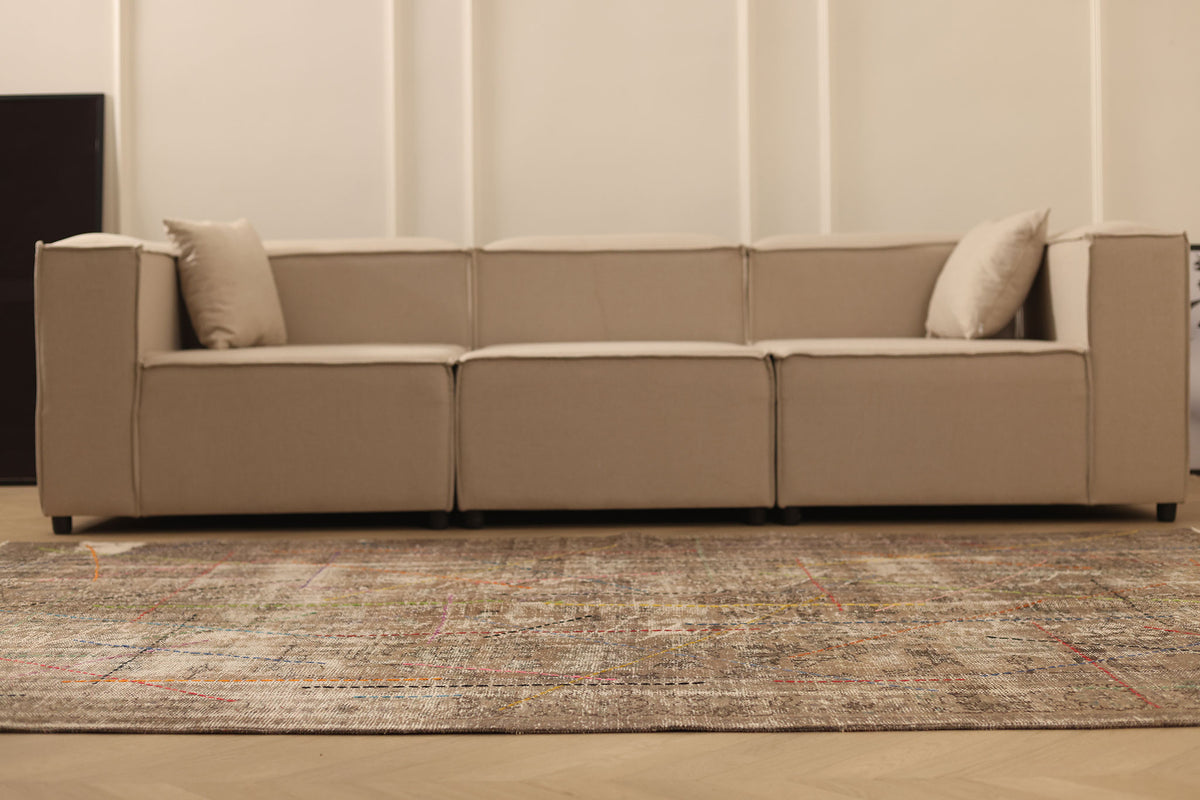 Vintage Manisa Turkish Area Rug 6x9 ft — Brown & Beige Distressed