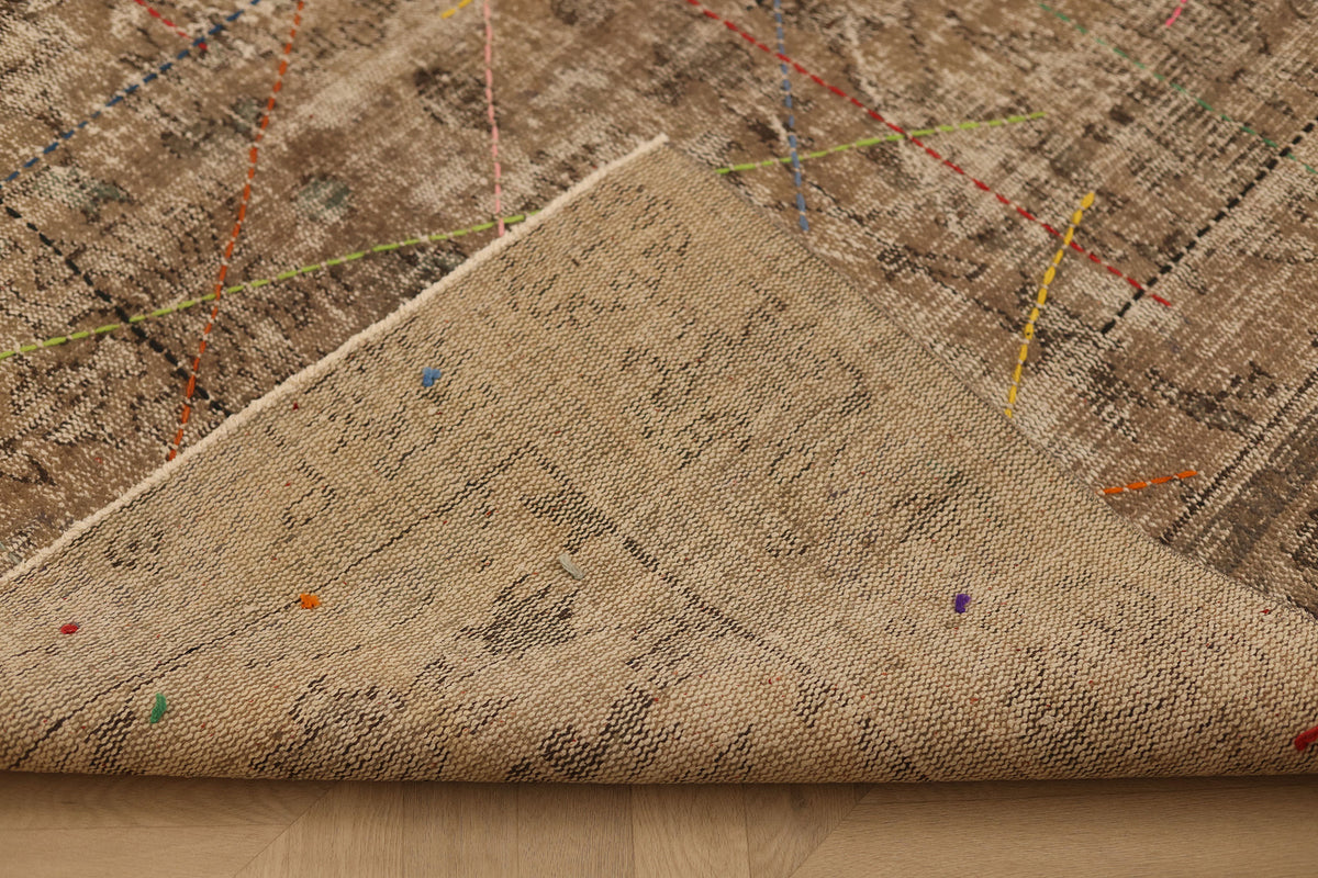 Vintage Manisa Turkish Area Rug 6x9 ft — Brown & Beige Distressed