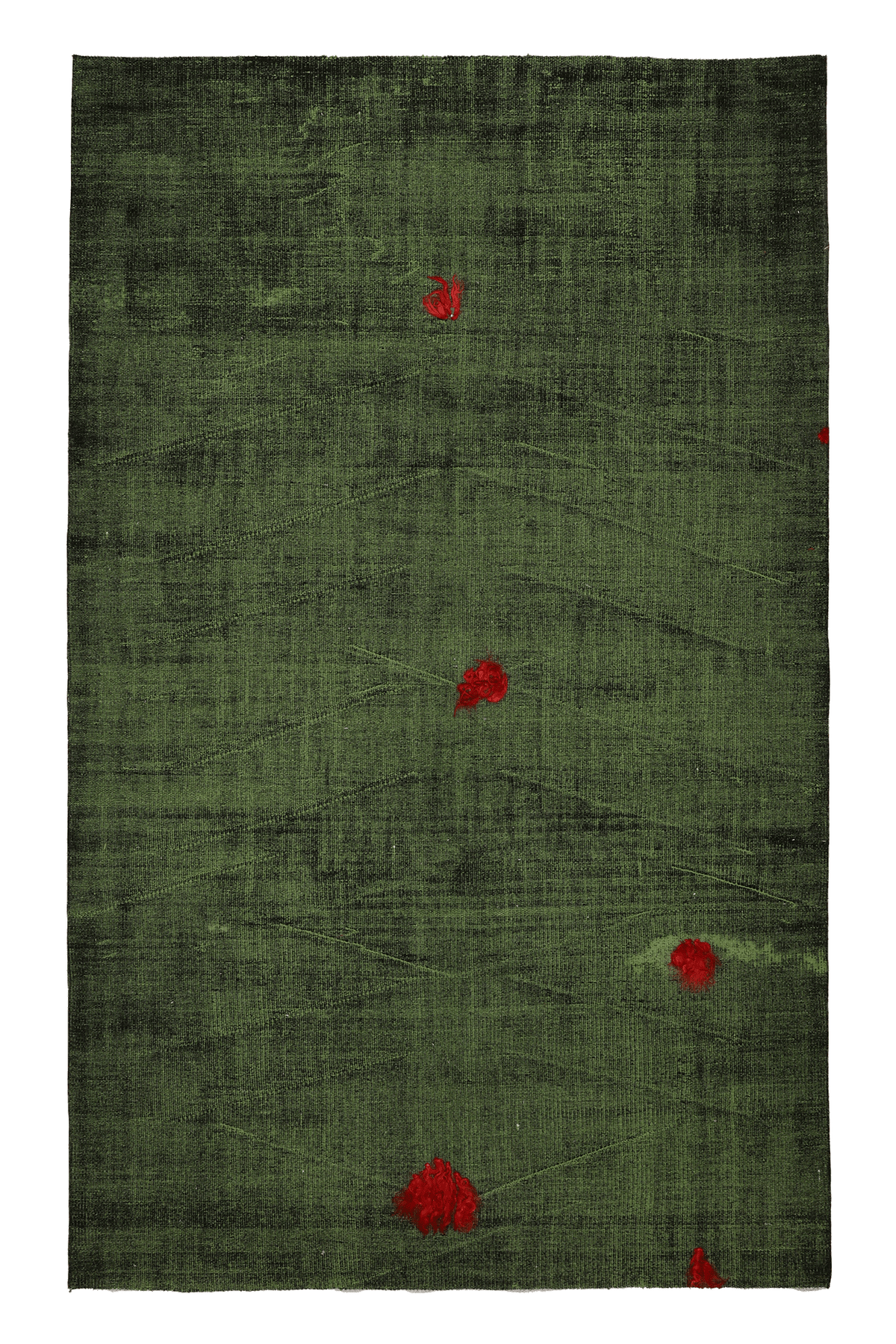 Vintage Manisa Turkish Area Rug 5x9 ft — Green & Red Floral