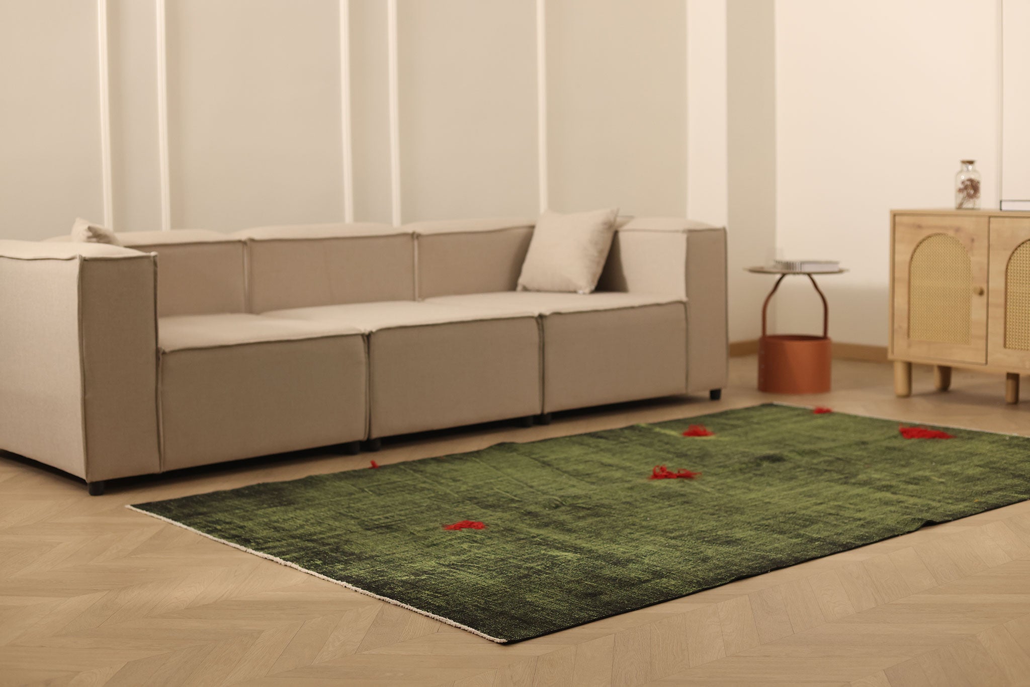Vintage Manisa Turkish Area Rug 5x9 ft — Green & Red Floral