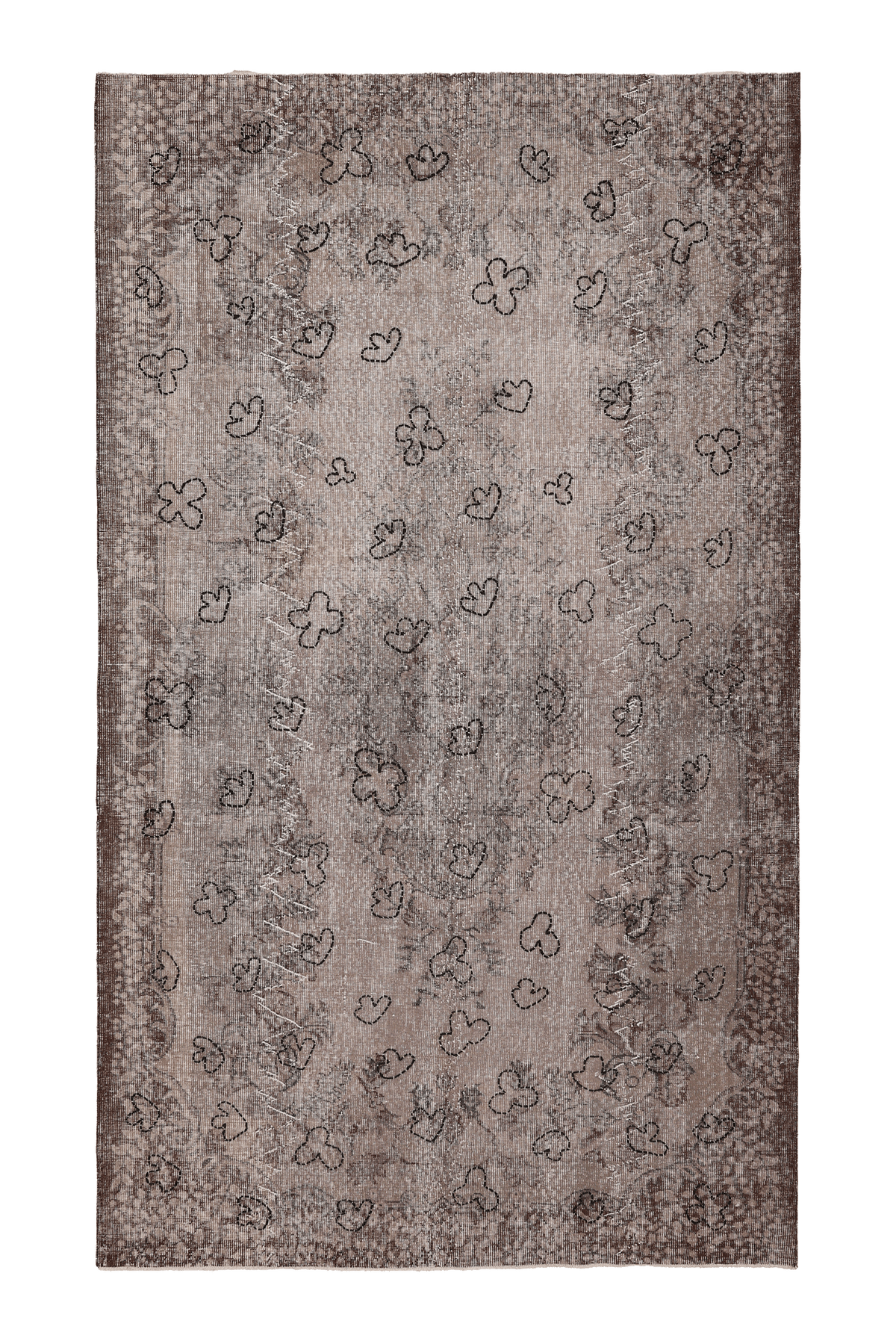 Vintage Isparta Turkish Area Rug 5x9 ft — Gray & Brown Floral