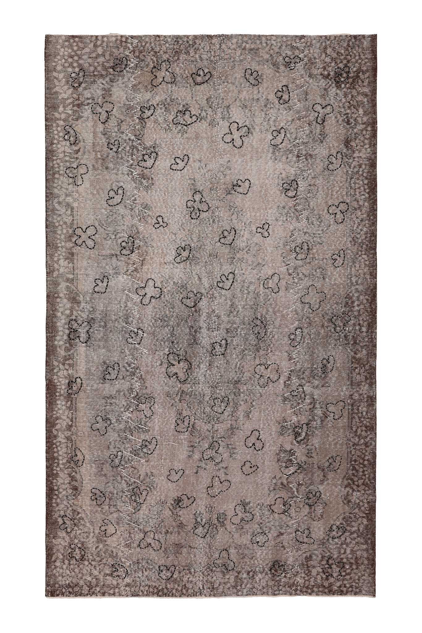 Vintage Isparta Turkish Area Rug 5x9 ft — Gray & Brown Floral