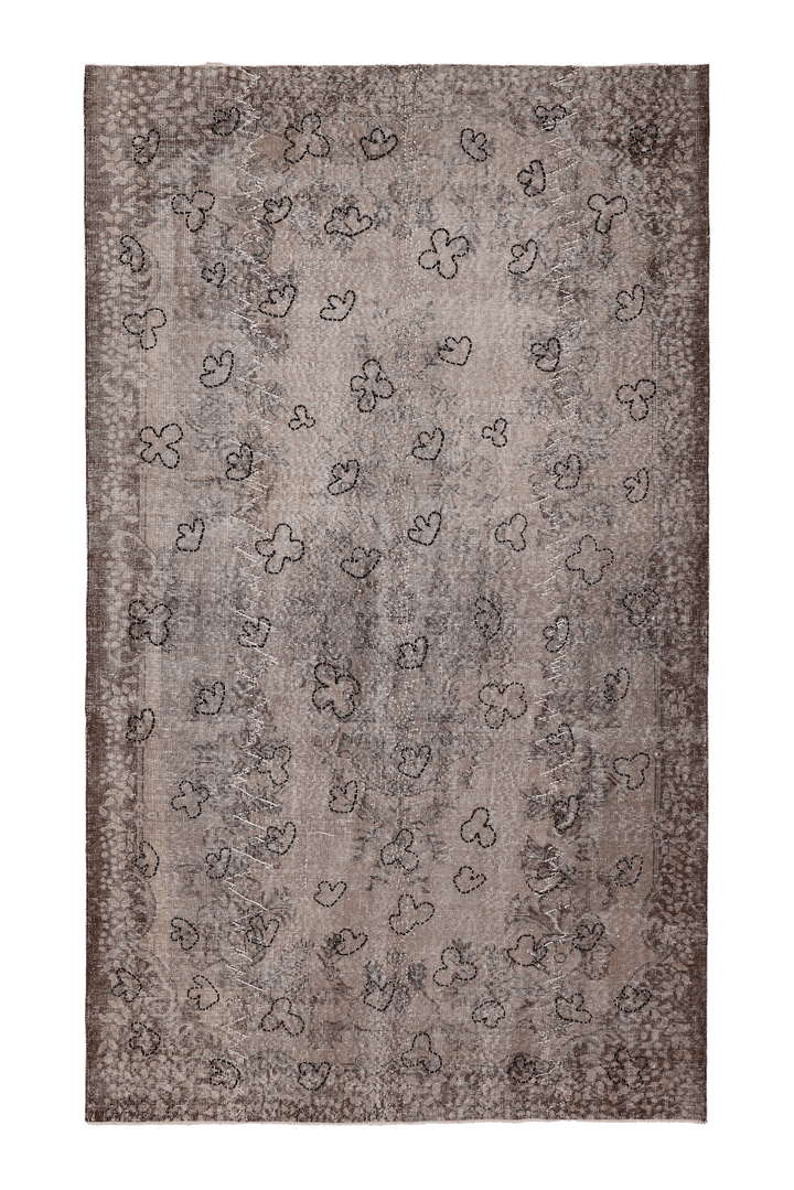 Vintage Isparta Turkish Area Rug 5x9 ft — Gray & Brown Floral