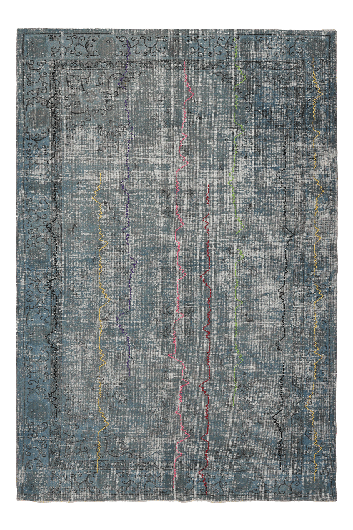 Vintage Isparta Turkish Area Rug 6x9 ft — Blue & Gray Distressed