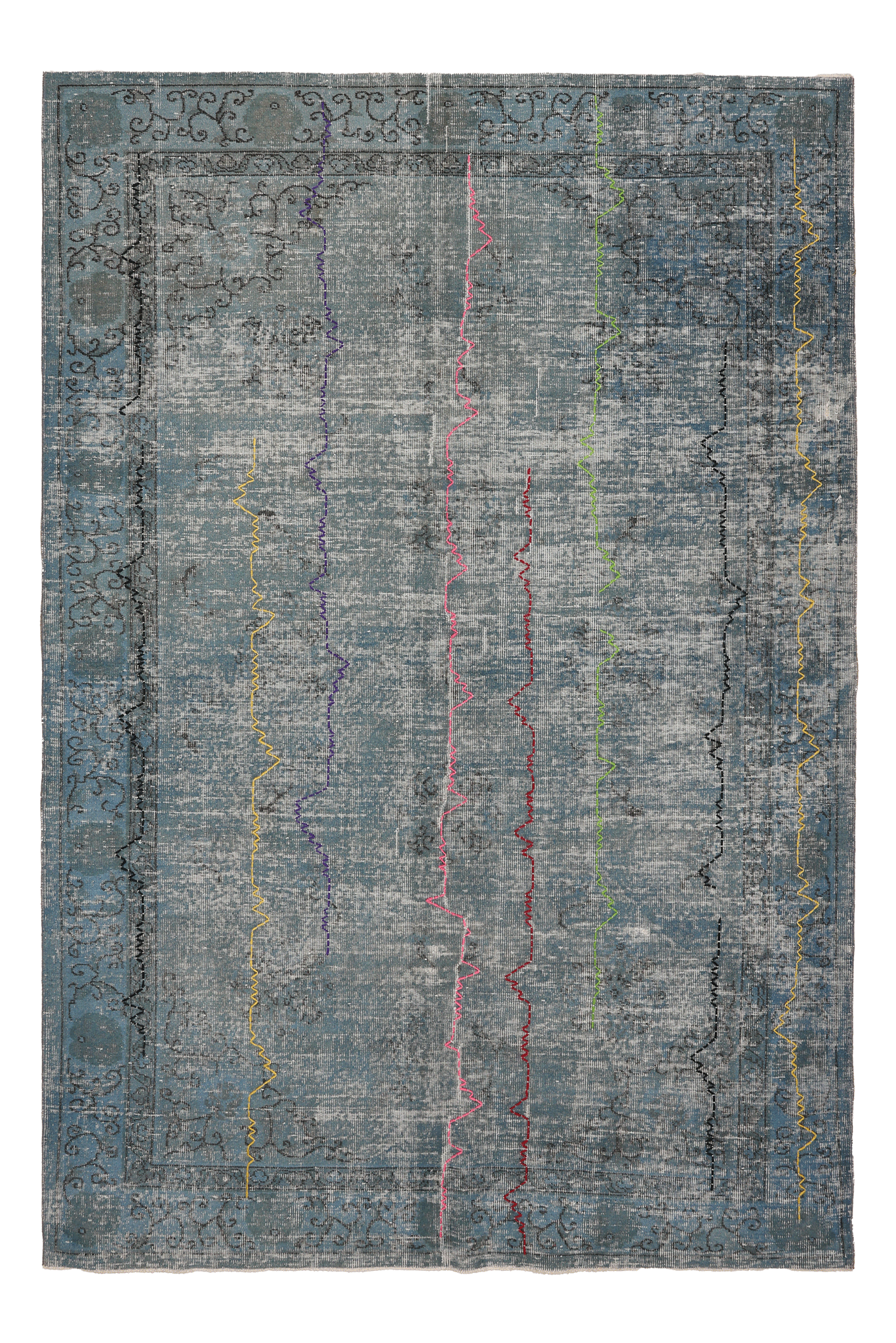 Vintage Isparta Turkish Area Rug 6x9 ft — Blue & Gray Distressed