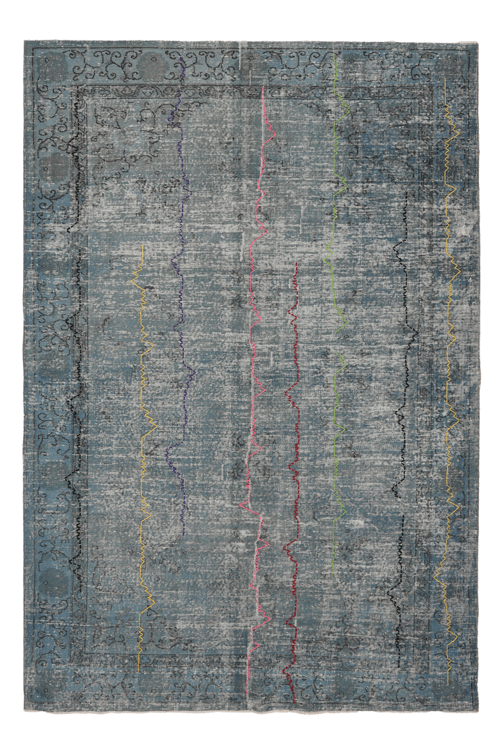 Vintage Isparta Turkish Area Rug 6x9 ft — Blue & Gray Distressed