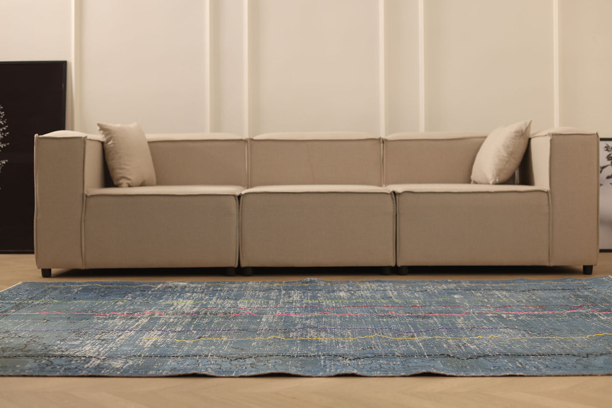 Vintage Isparta Turkish Area Rug 6x9 ft — Blue & Gray Distressed