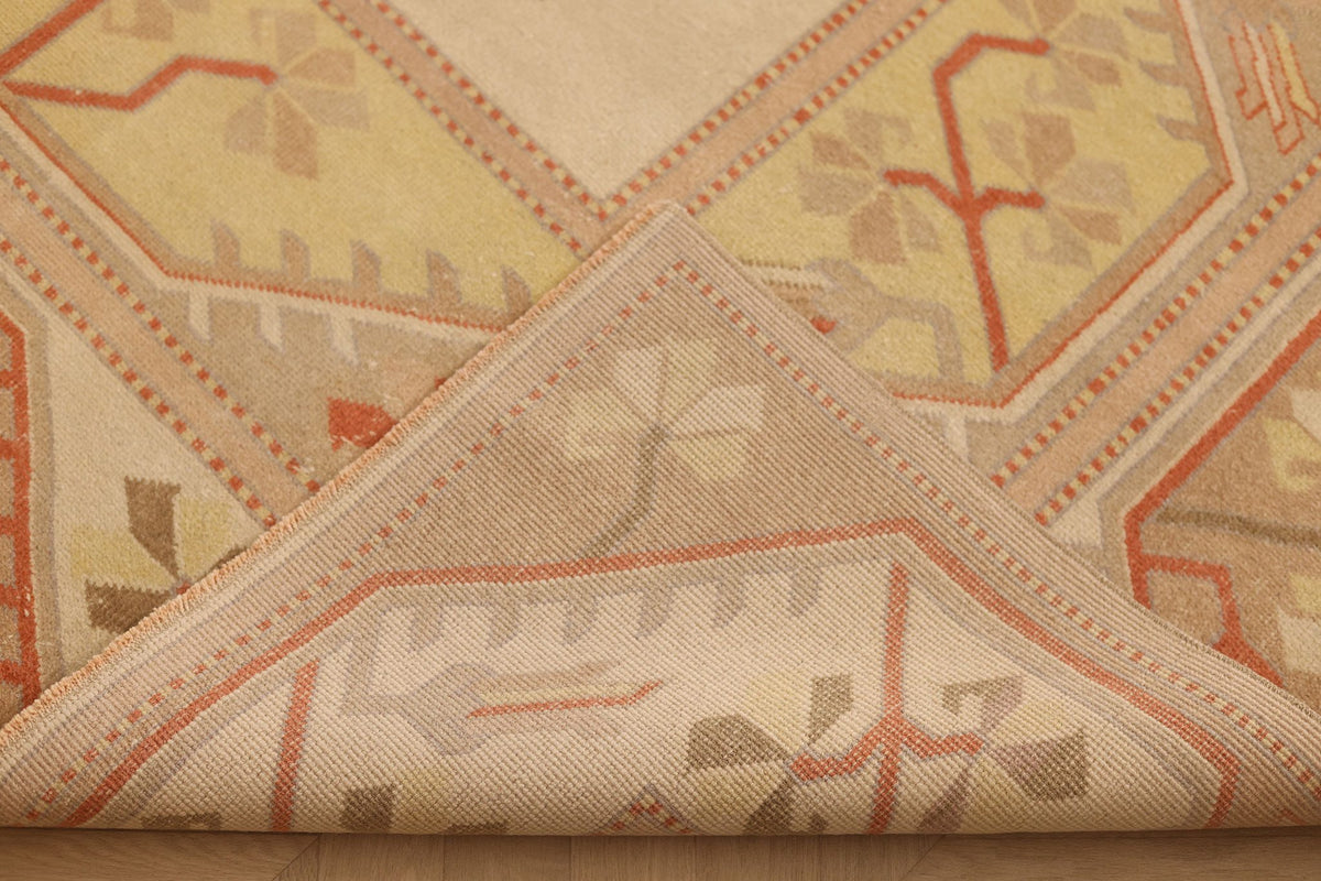 Vintage Muğla Turkish Area Rug 7x9 ft — Beige & Brown Geometric