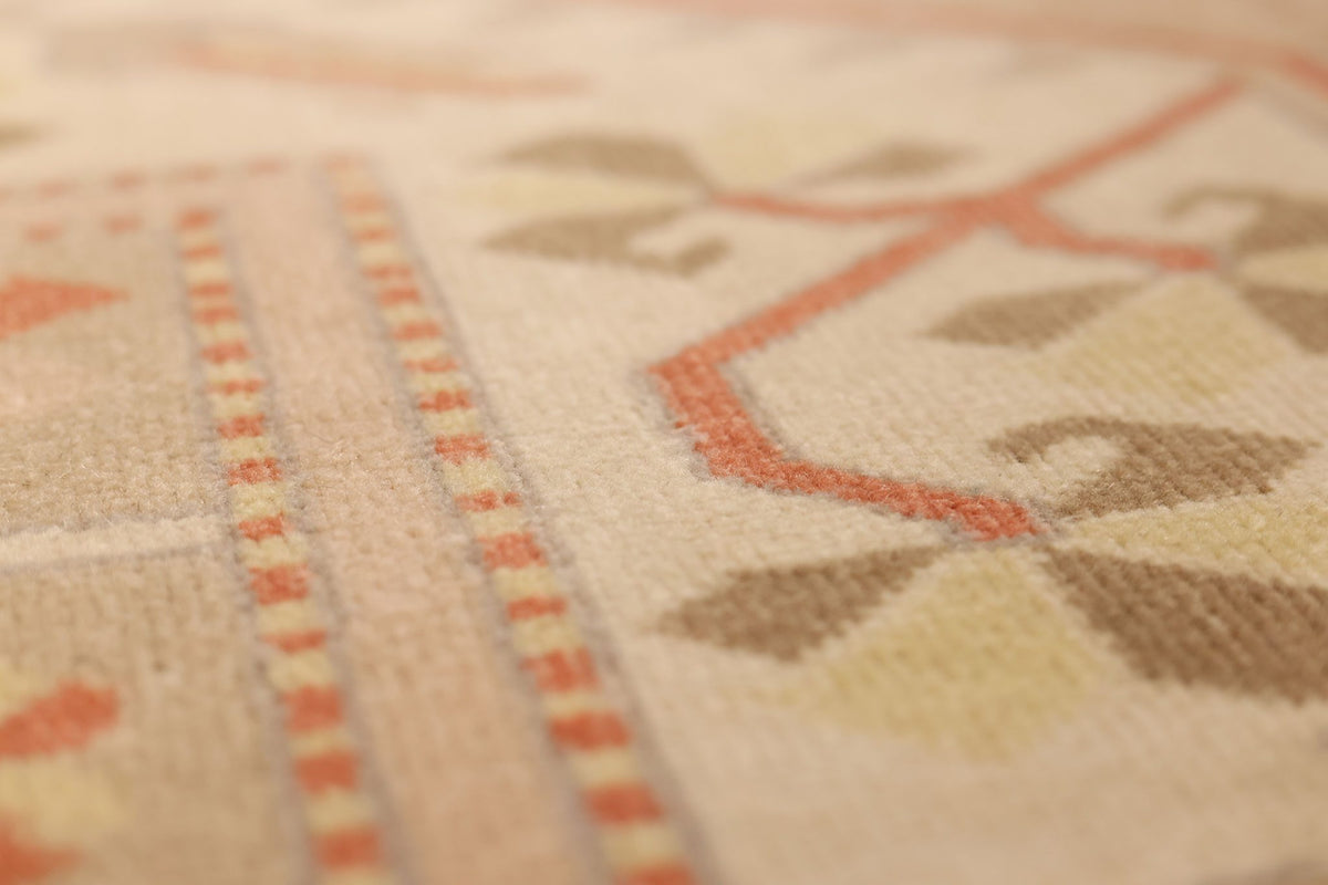 Vintage Muğla Turkish Area Rug 7x9 ft — Beige & Brown Geometric
