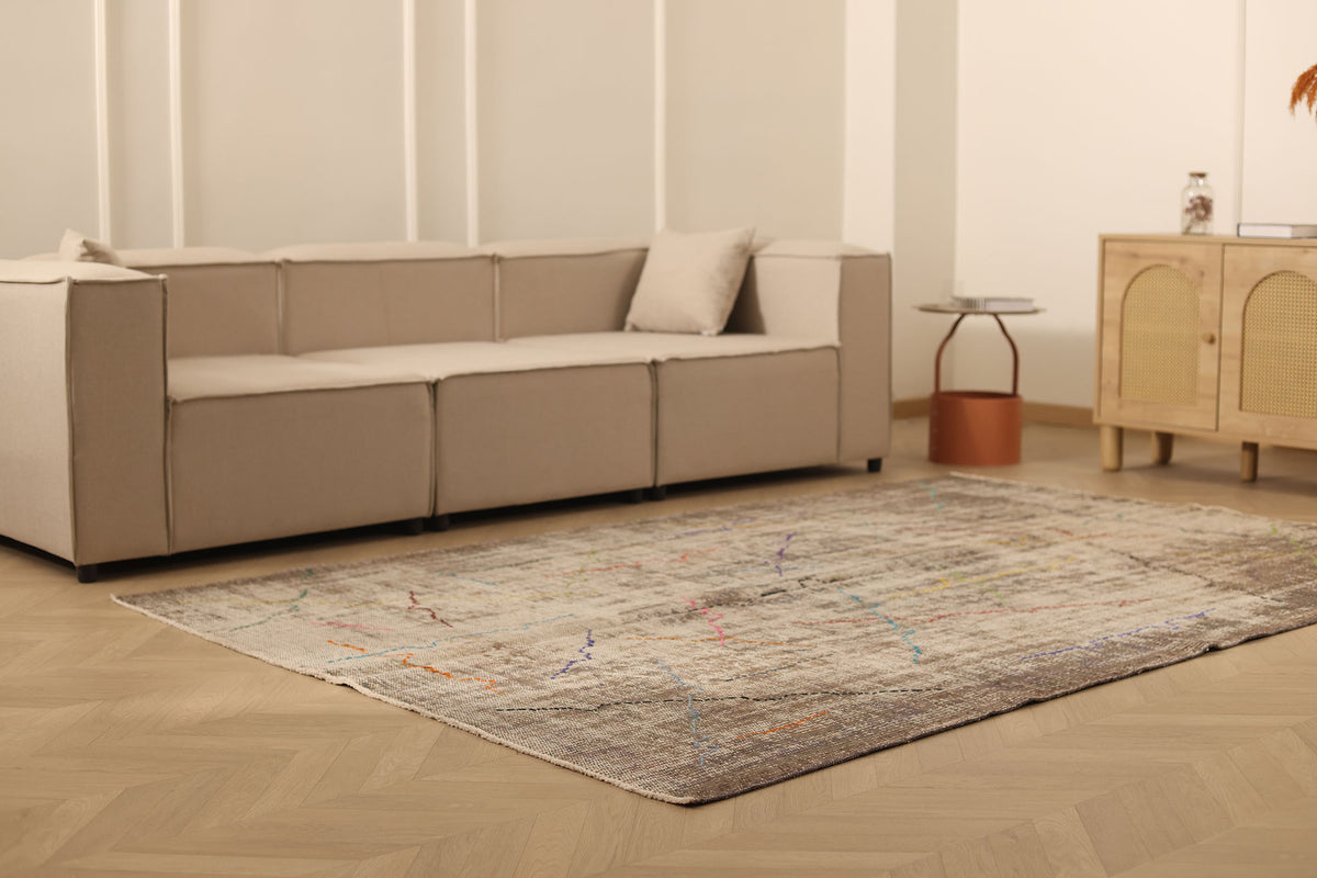 Vintage Manisa Turkish Area Rug 6x9 ft — Beige & Brown minimalist