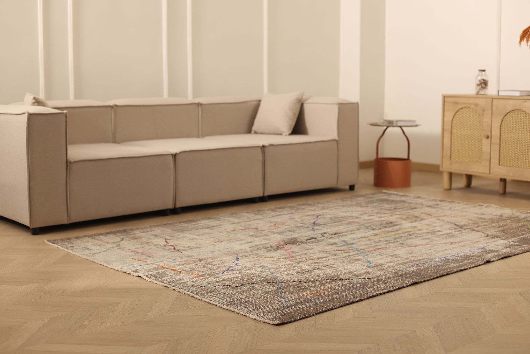 Vintage Manisa Turkish Area Rug 6x9 ft — Beige & Brown minimalist