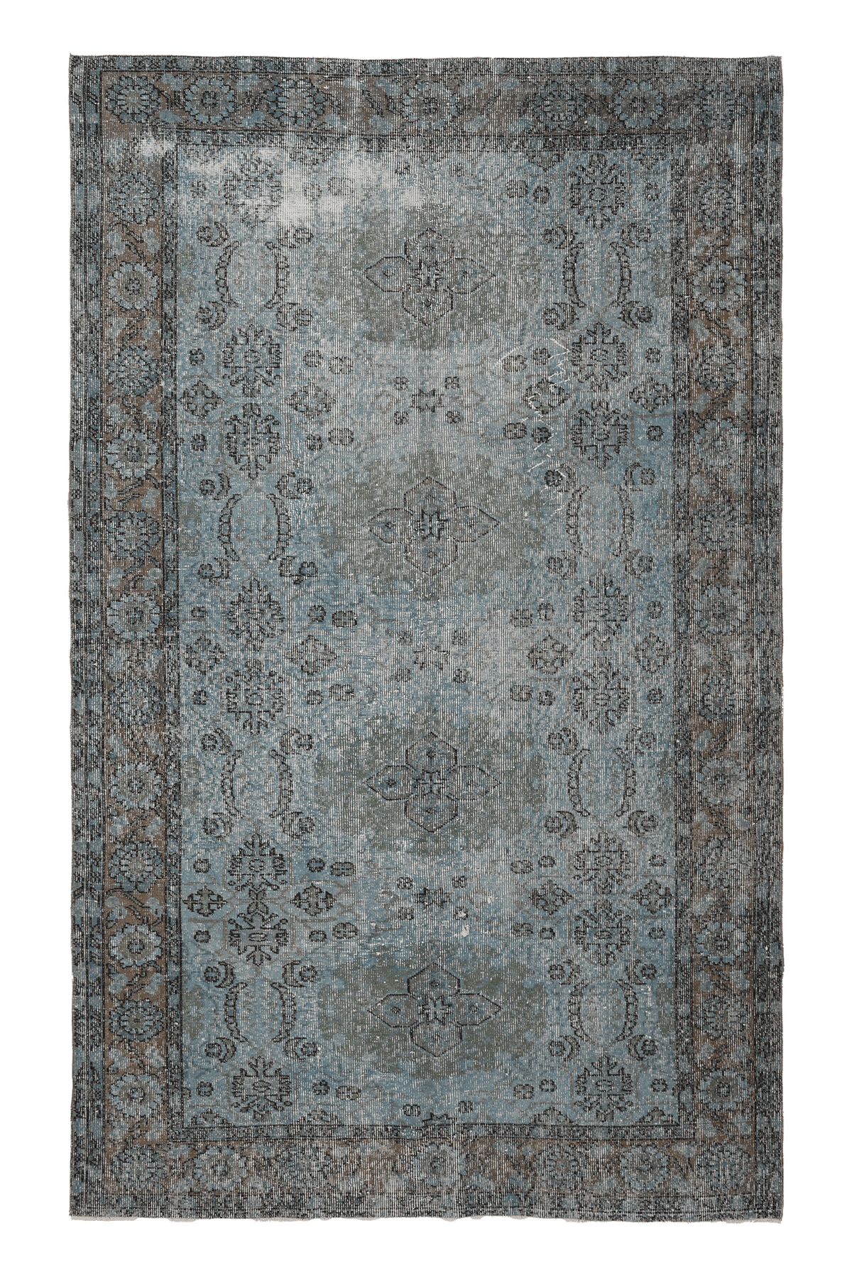 Vintage Isparta Turkish Area Rug 5x8 ft — Blue & Gray Distressed