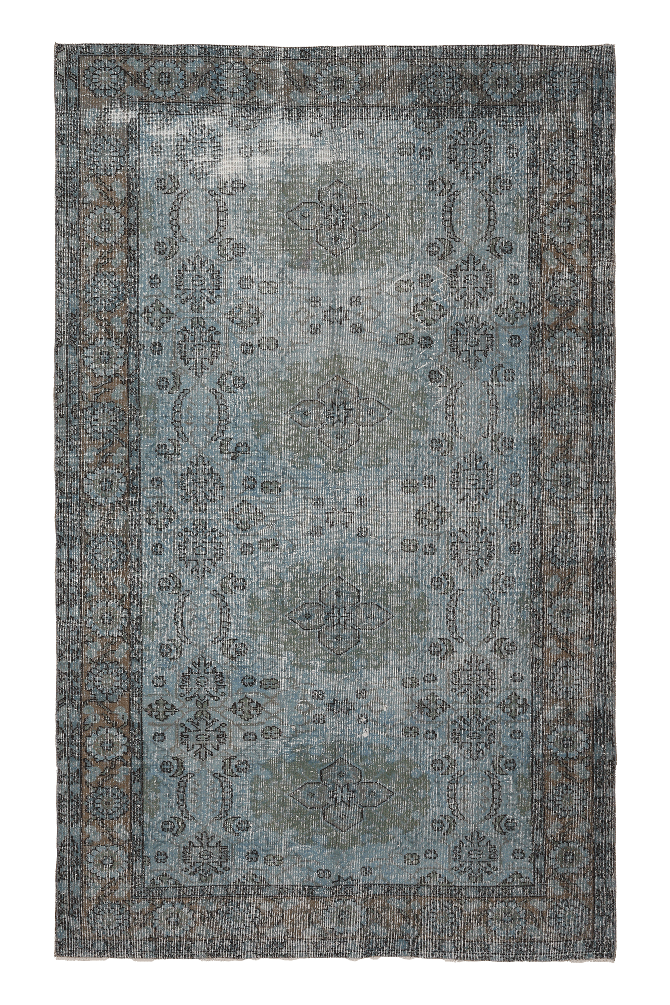 Vintage Isparta Turkish Area Rug 5x8 ft — Blue & Gray Distressed