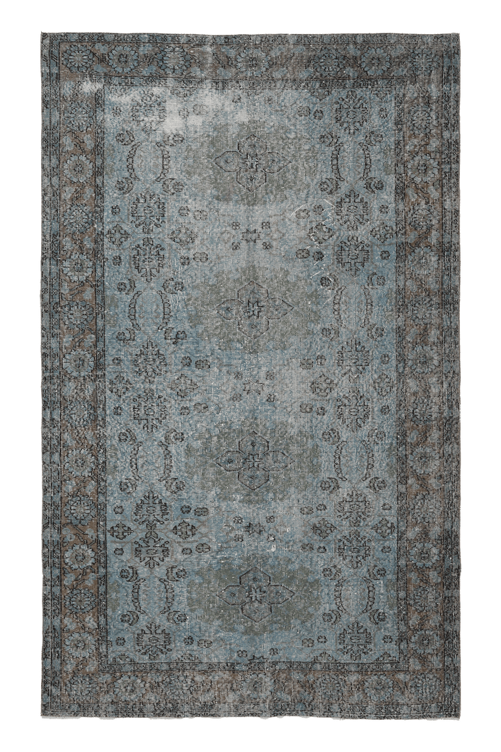 Vintage Isparta Turkish Area Rug 5x8 ft — Blue & Gray Distressed