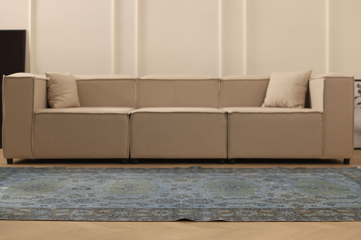 Vintage Isparta Turkish Area Rug 5x8 ft — Blue & Gray Distressed