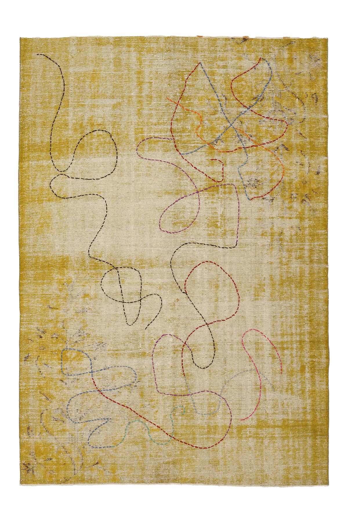 Vintage Manisa Turkish Area Rug 5x7 ft — Yellow & Beige Distressed