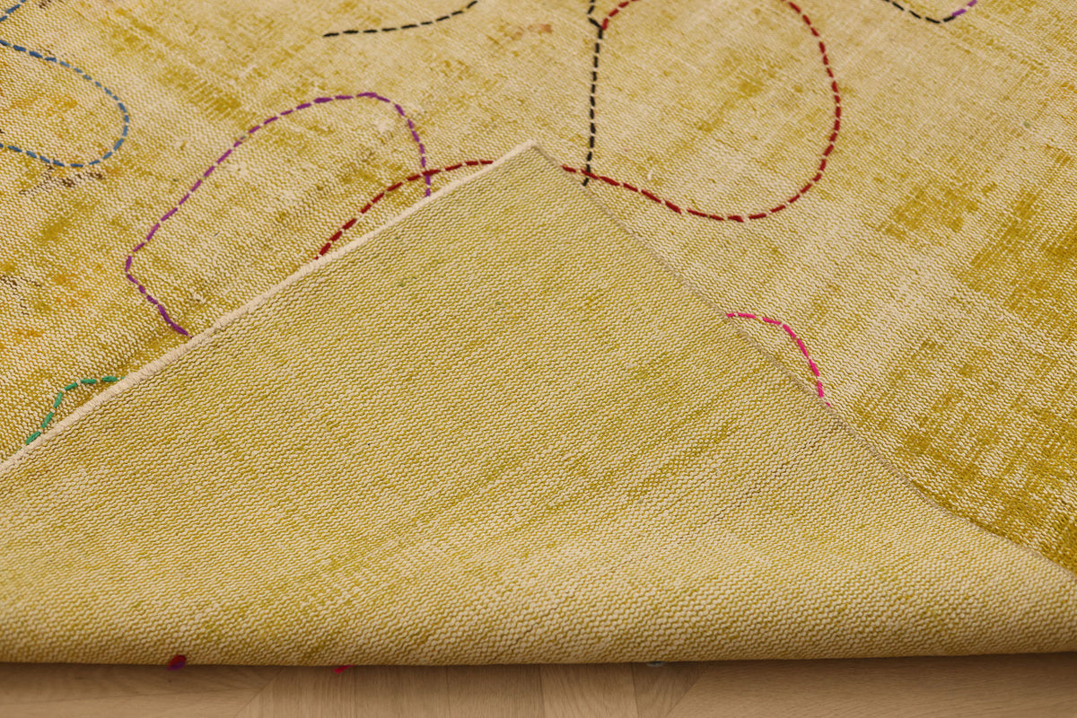 Vintage Manisa Turkish Area Rug 5x7 ft — Yellow & Beige Distressed