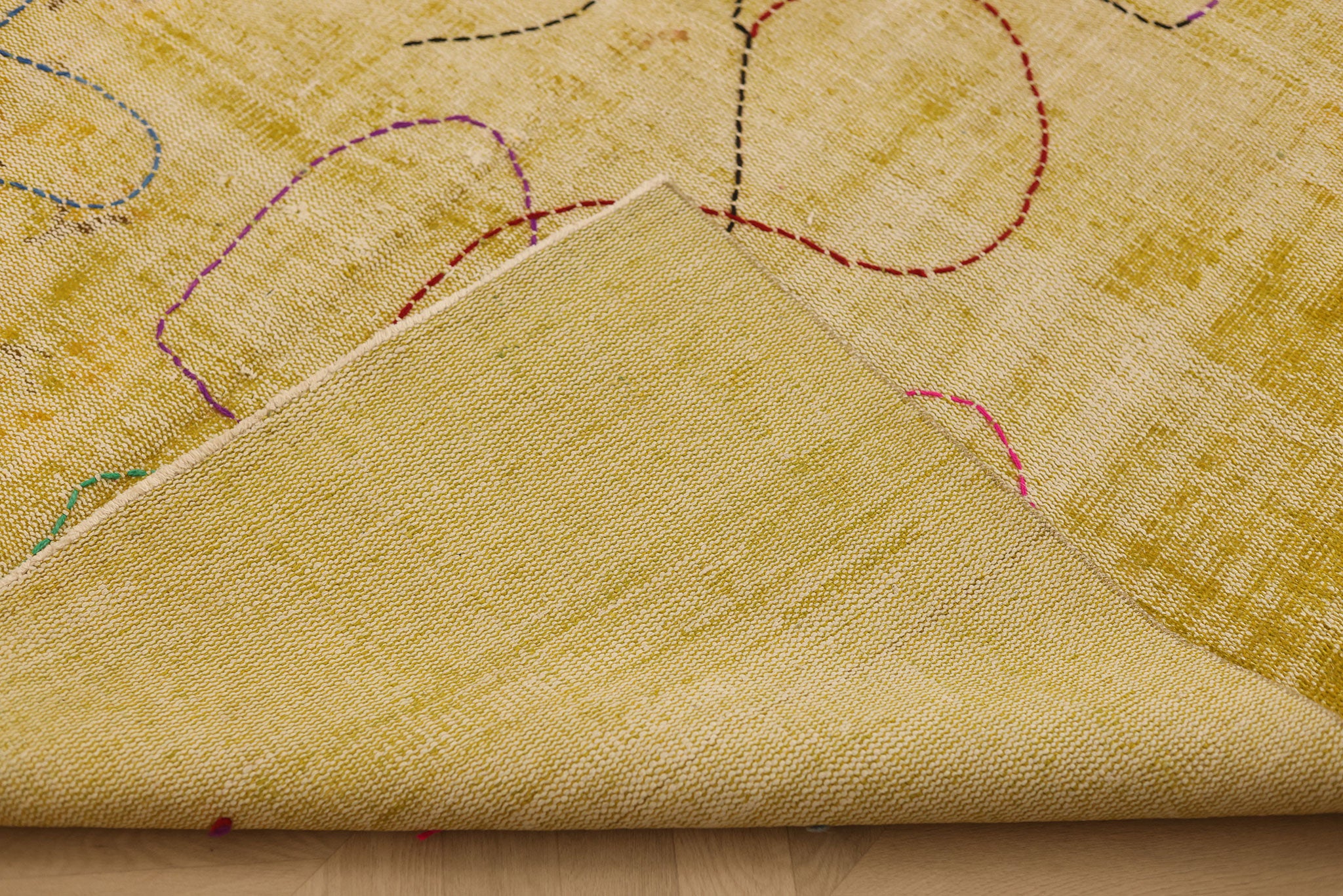 Vintage Manisa Turkish Area Rug 5x7 ft — Yellow & Beige Distressed