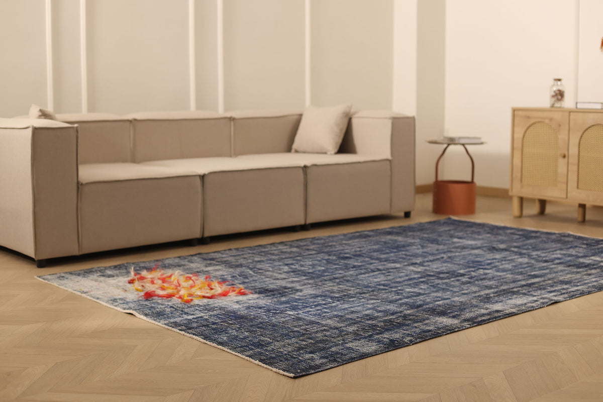 Vintage Manisa Turkish Area Rug 6x9 ft — Blue & Gray Overdyed