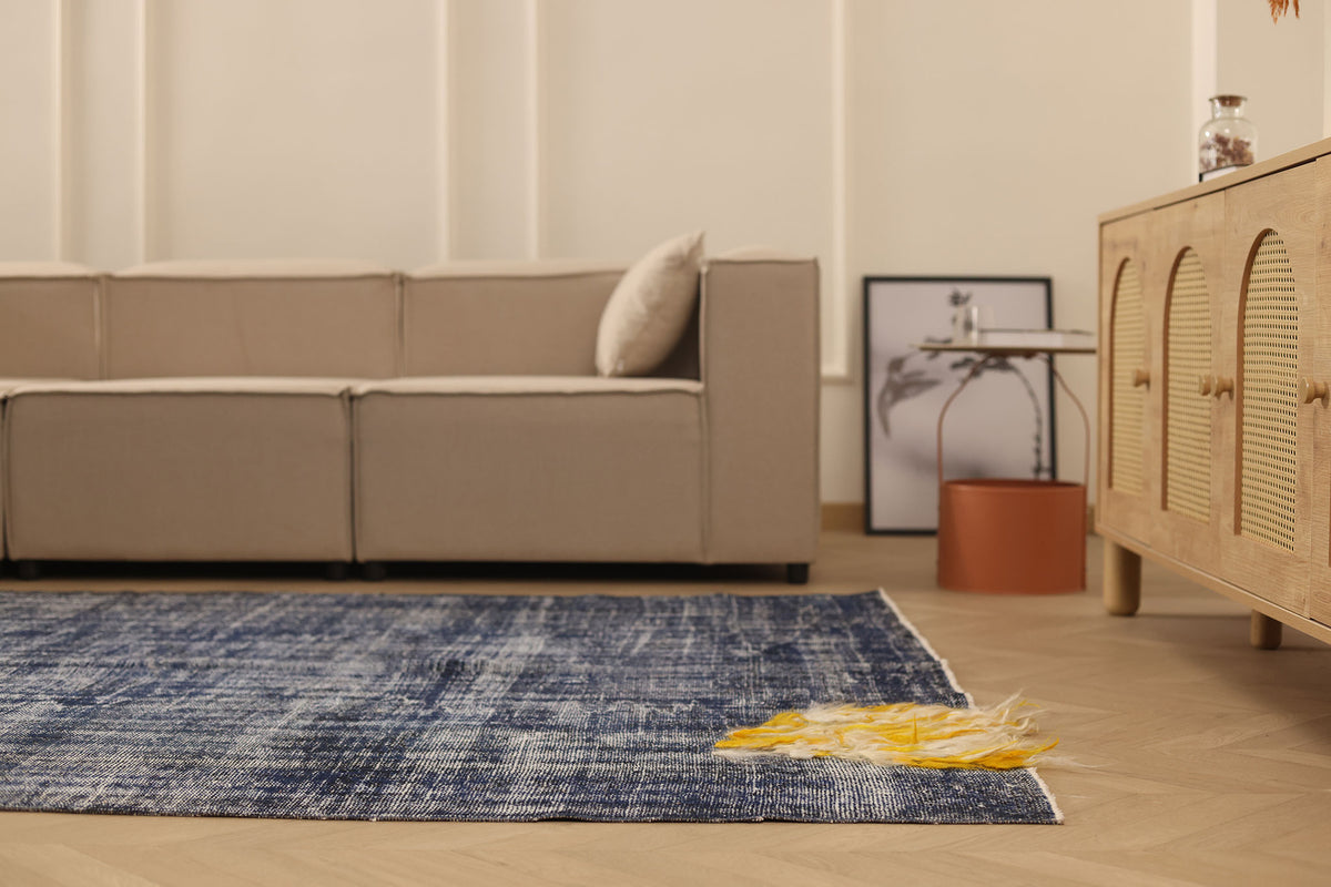 Vintage Manisa Turkish Area Rug 6x9 ft — Blue & Gray Overdyed