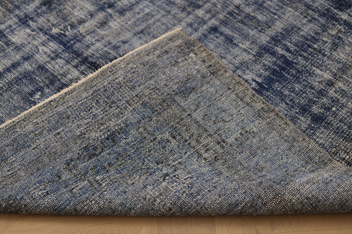 Vintage Manisa Turkish Area Rug 6x9 ft — Blue & Gray Overdyed