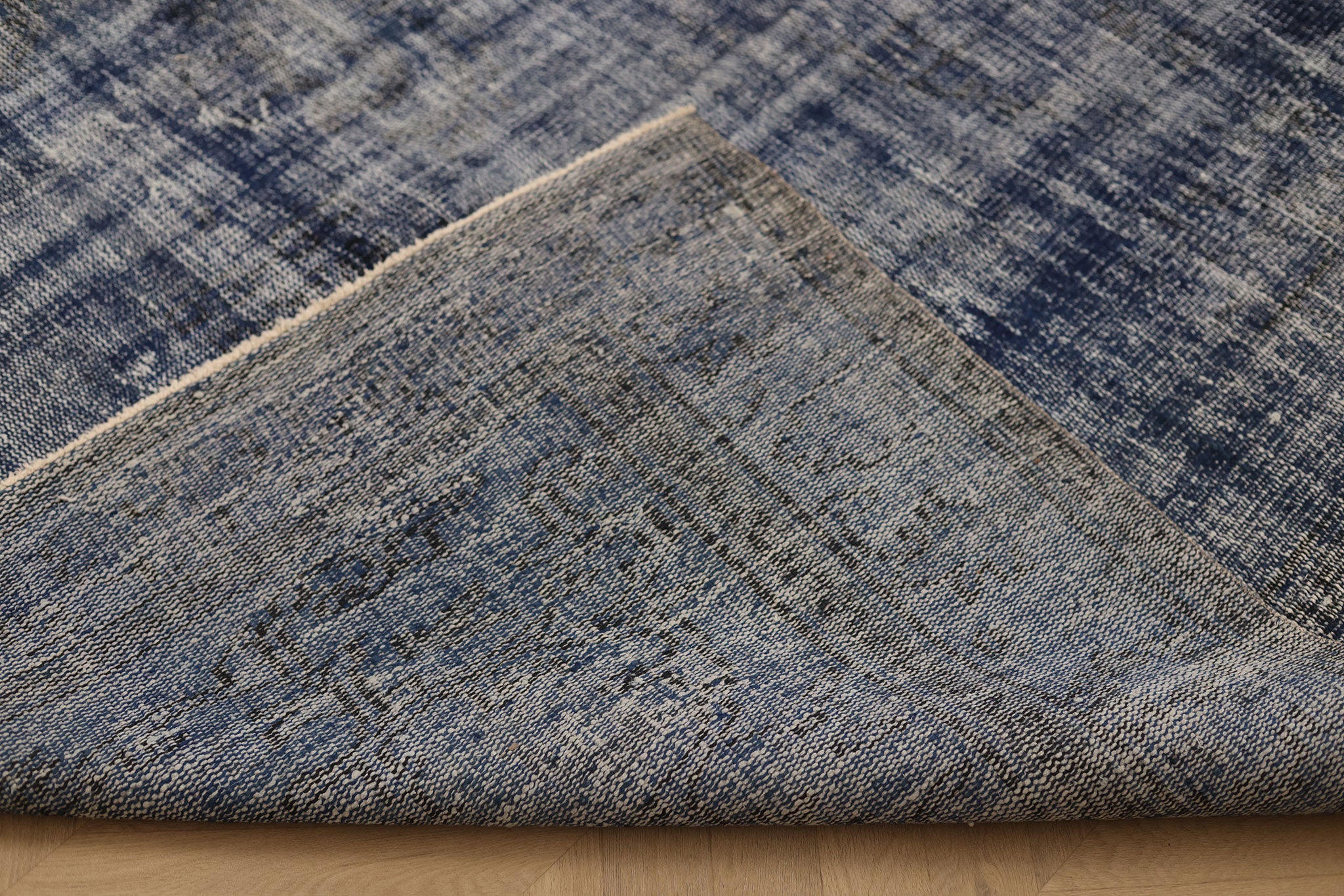 Vintage Manisa Turkish Area Rug 6x9 ft — Blue & Gray Overdyed