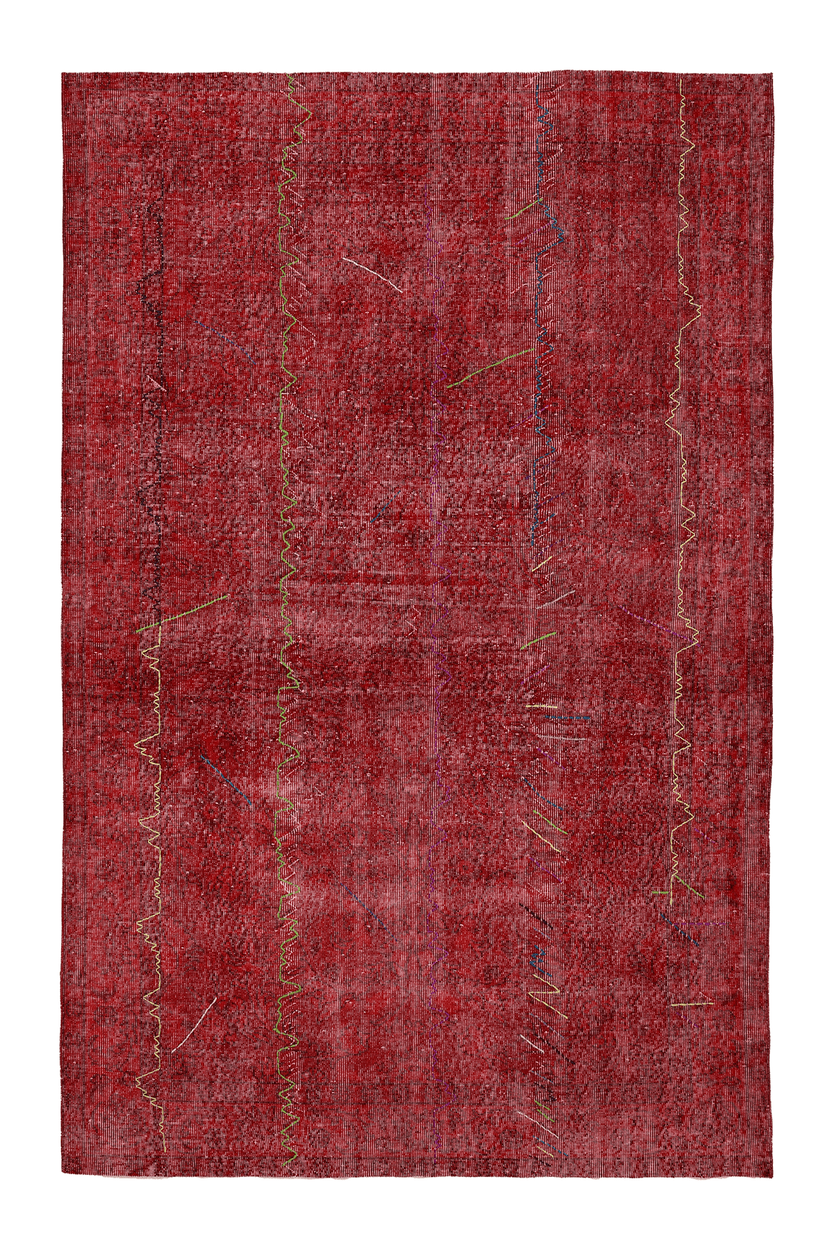 Vintage Isparta Turkish Area Rug 6x9 ft — Red Overdyed (No. 38348)