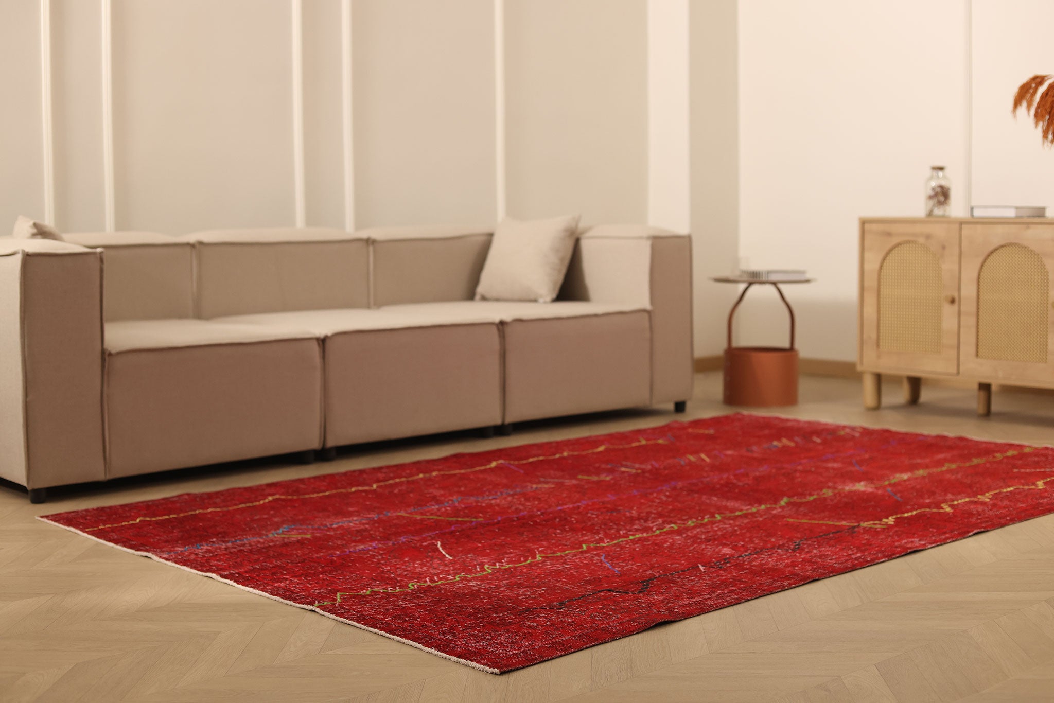 Vintage Isparta Turkish Area Rug 6x9 ft — Red Overdyed (No. 38348)