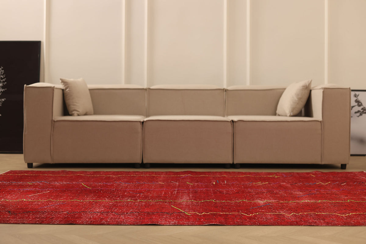 Vintage Isparta Turkish Area Rug 6x9 ft — Red Overdyed (No. 38348)
