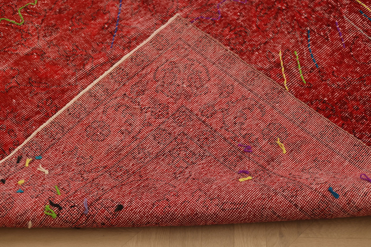 Vintage Isparta Turkish Area Rug 6x9 ft — Red Overdyed (No. 38348)